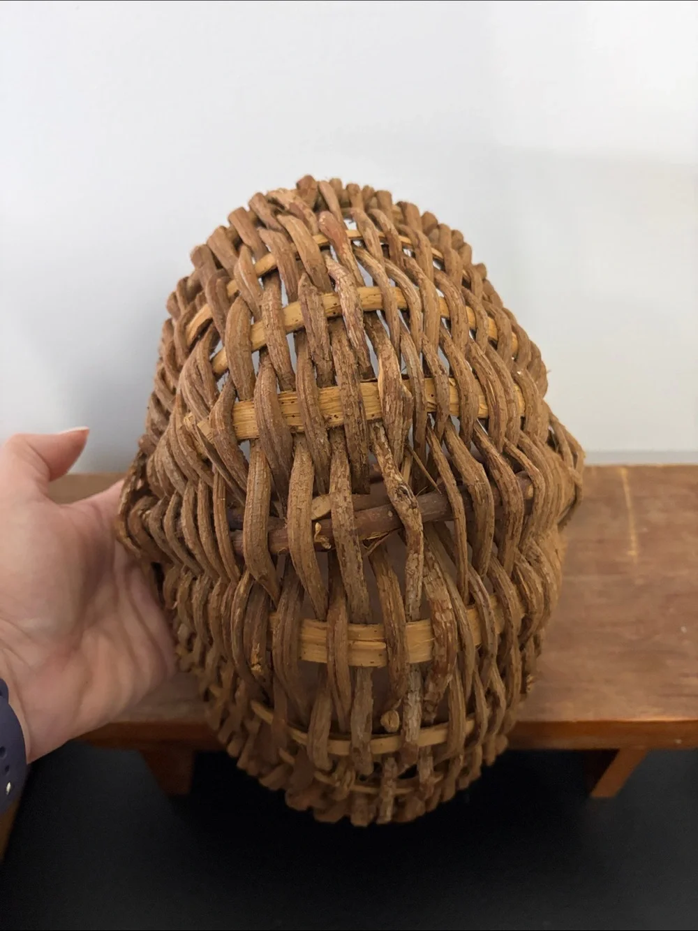 Gods Eye Woven grapevine Basket with Handle - Brown